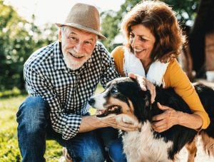 | The Hampton at Meadows Place couple with australian shepherd