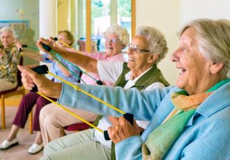 senior living working out at Meadows Palce, TX